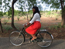 Nikki on a hotel bike in Bagan in Myanmar