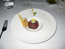 Having beef tartar at 100 Maneiras in Lisbon