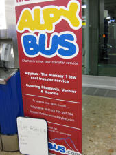 Alpybus sign at the airport in Geneva