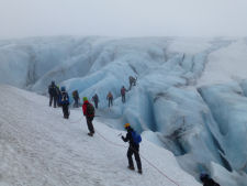 The ice has a beautiful color in the sun