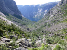 View to Ringedal dam as we hike up towards Trolltunga