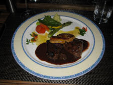 Meat with foie gras at Millenium restaurant in Verbier