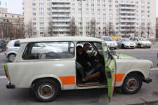 Nikki and Gard on Trabi safari in Berlin