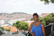 Nikki with a view from Miradouro in Lisbon