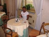 Nikki having breakfast at Anglo American hotel in Florence