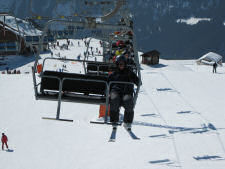Nikki in the ski lift from La Chaux in Verbier