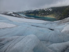 View to the lake Juklavatnet when trekking on Folgefonna