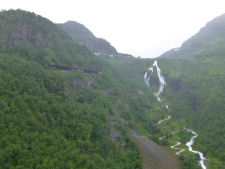 View to Myrdalsfossen waterfall 