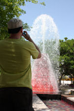 Gard observing a water "volcano" in Lisbon