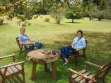 Avril and Gayle relaxing in the garden at Marangu hotel