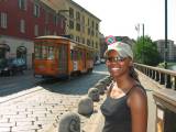 Nikki and one of the many trams we saw around in Milan
