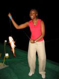 Nikki just caught a big fish during sunset fishing