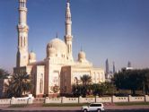 The Jumeirah mosque with Emirates towers in the background
