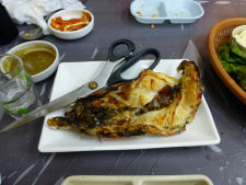 Freshly grilled prawns at the fish market in Seoul